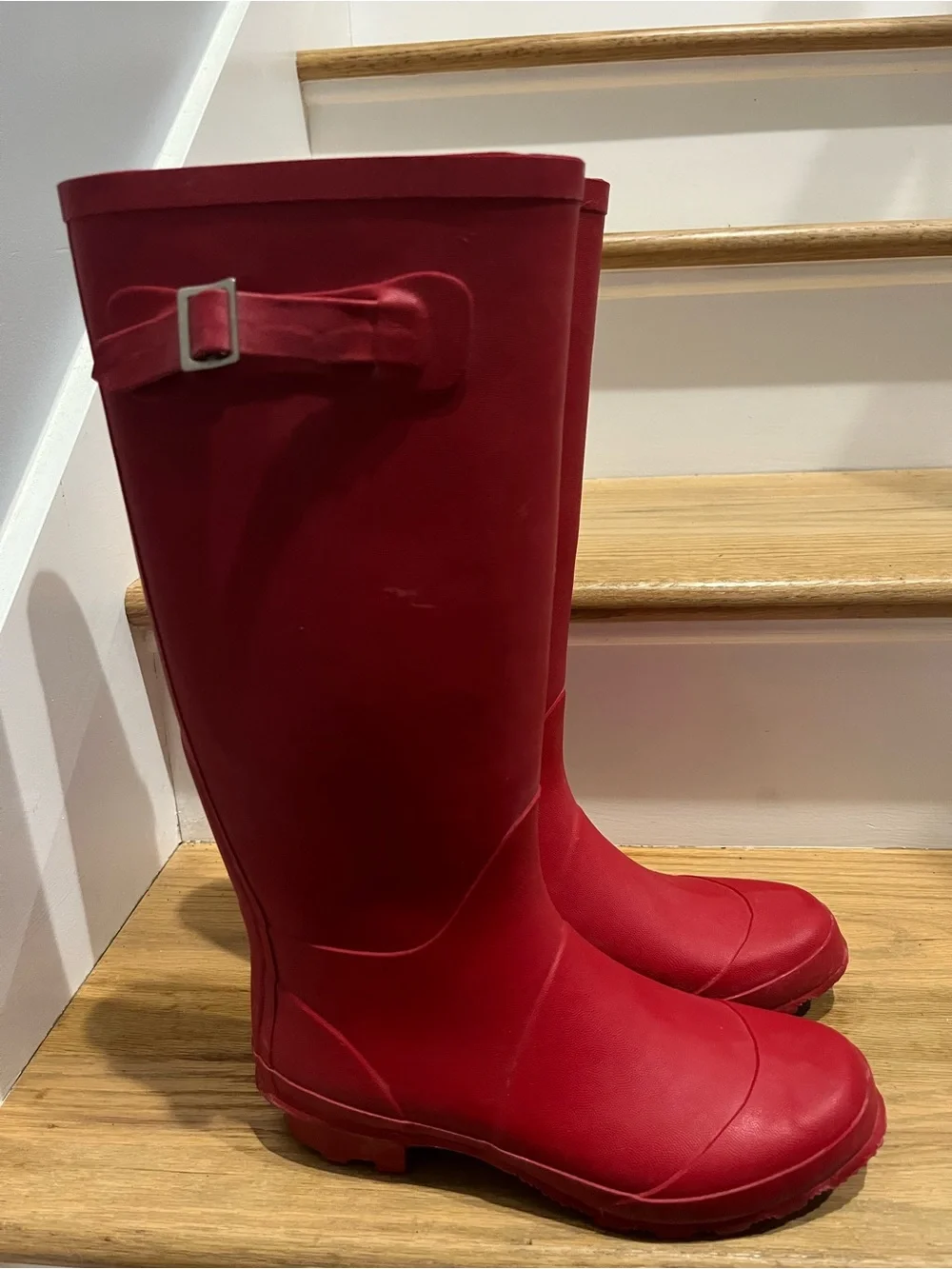 Women's Tall Red Waterproof Rain Boots - Sleek Pull-On Design